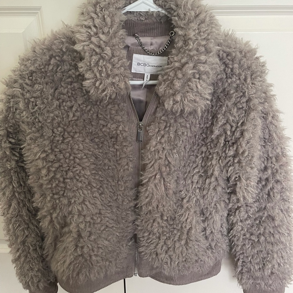 BCBG Fur Zipper Bomber Jacket